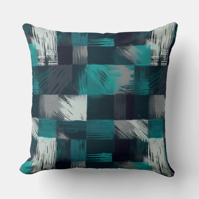Teal and Grey Abstract Elegance  Cushion (Front)