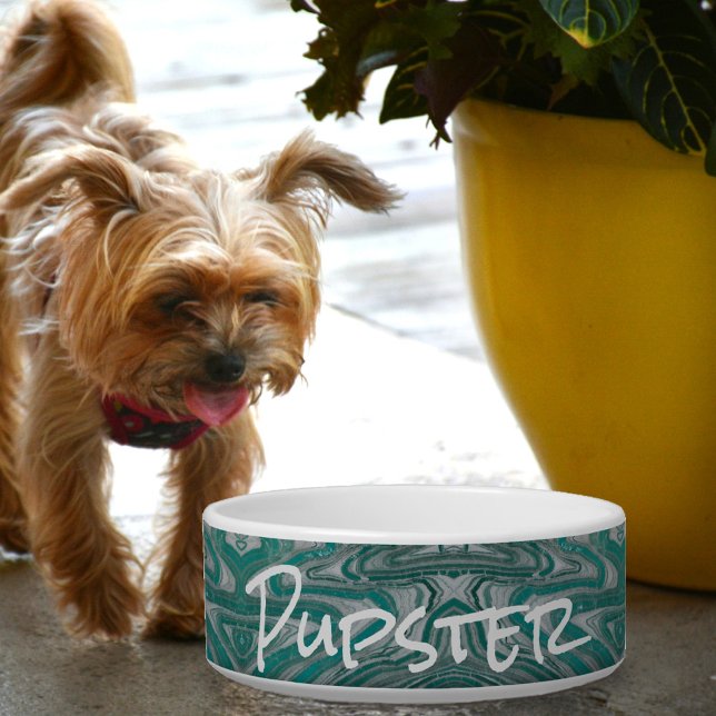 Teal and Grey Boho Chic Customisable Pet Bowl (Creator Uploaded)