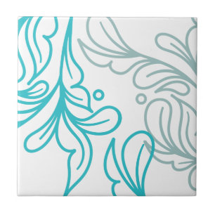 Teal and Grey Boho Leaf Design Ceramic Tile