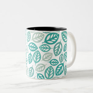 Teal and Grey Botanical Leaf Pattern Two-Tone Coffee Mug