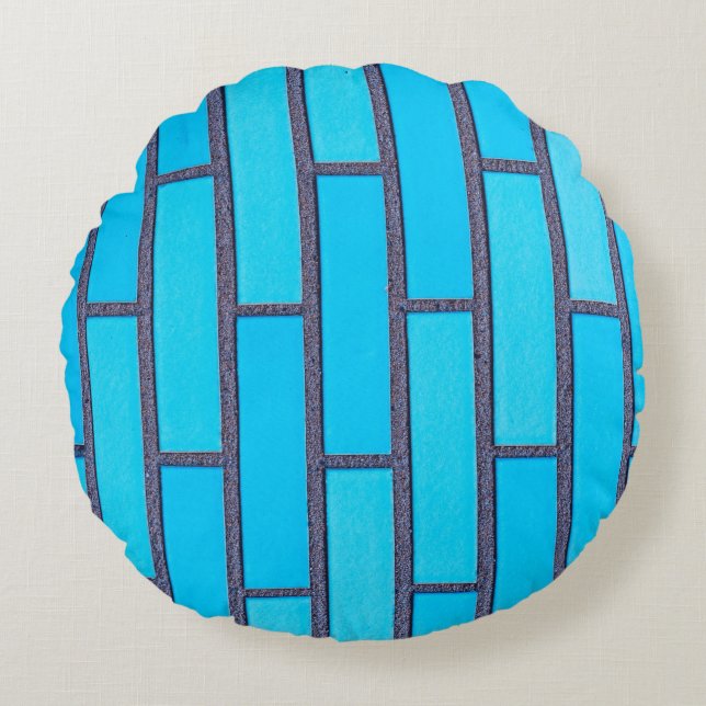 Teal and grey brick vector round cushion (Front)