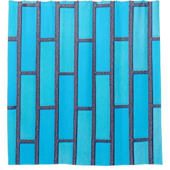 Teal and grey brick vector shower curtain (Front)