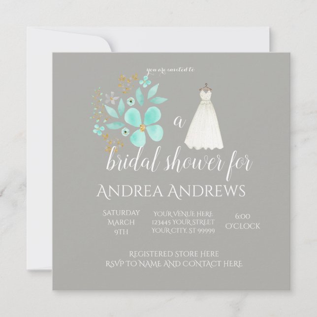 Teal and Grey Bridal Shower Invitation (Front)