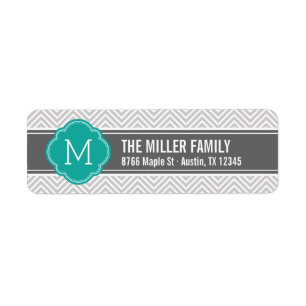 Teal and Grey Chevron Monogram Return Address Return Address Label
