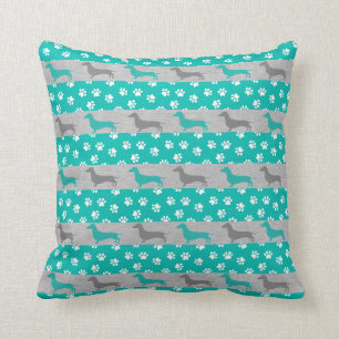 Teal and Grey Dachshund Accent Pillow