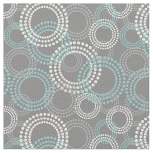 Teal and Grey Dots Circles Abstract Pattern Fabric