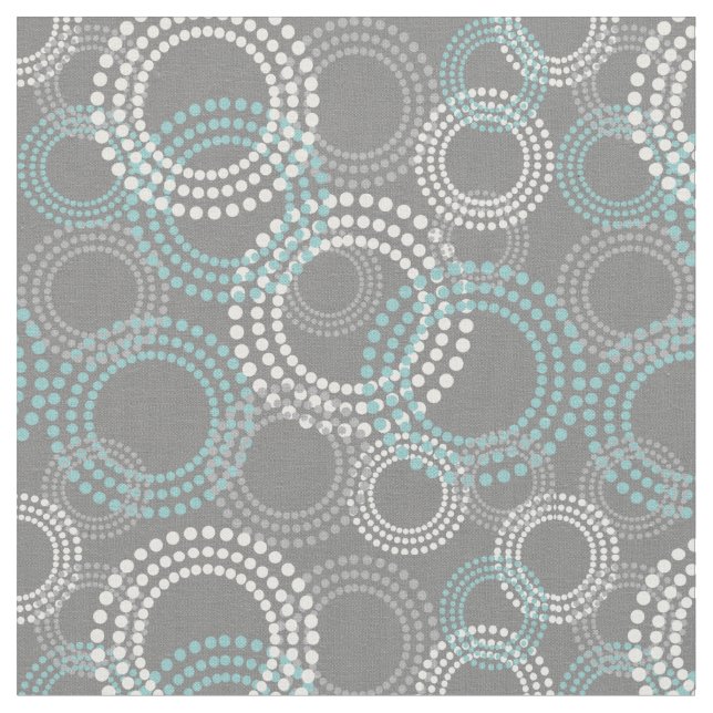 Teal and Grey Dots Circles Abstract Pattern Fabric (Close Up)