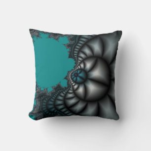 Teal and grey fractal art pillow