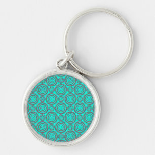 Teal and Grey Geometric Pattern Kaleidoscope Art Key Ring