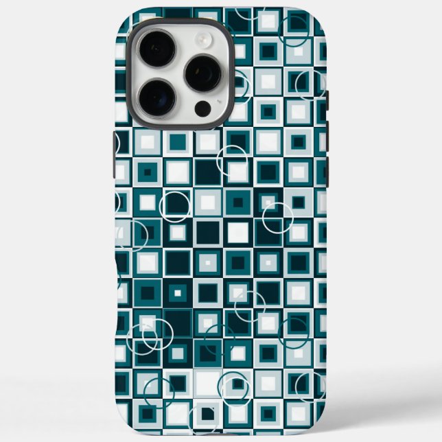 Teal and Grey Geometric Square Pattern Case-Mate iPhone Case (Back)