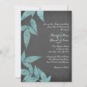 Teal and Grey Leaves Vintage Wedding Invitations