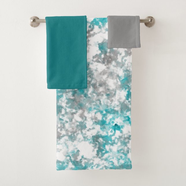 Teal and Grey Marble Bath Towel Set (Insitu)