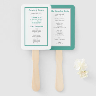 Teal and Grey Minimalist Wedding Program Hand Fan