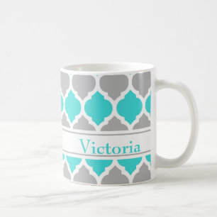 Teal and Grey Moroccan Trellis Pattern Coffee Mug