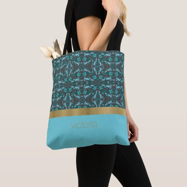 Teal and Grey Paint Splatter Tote Bag (Close Up)