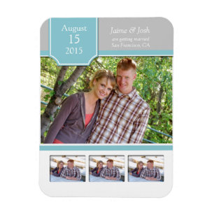 Teal and Grey Photo Save The Date Magnet