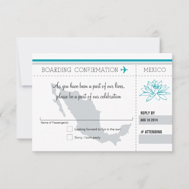 Teal and Grey RSVP Boarding Pass TO MEXICO (Front)