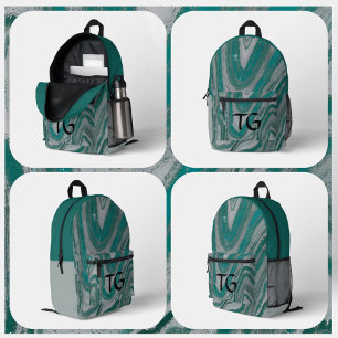 Teal and Grey Stone Natural Abstract Monogrammed Printed Backpack