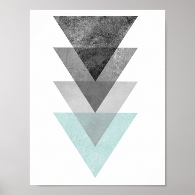 Teal and Grey Triangle Geometric Print (Front)