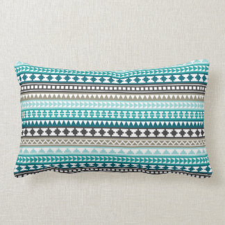 Teal and Grey Tribal Aztec Pattern Lumbar Cushion