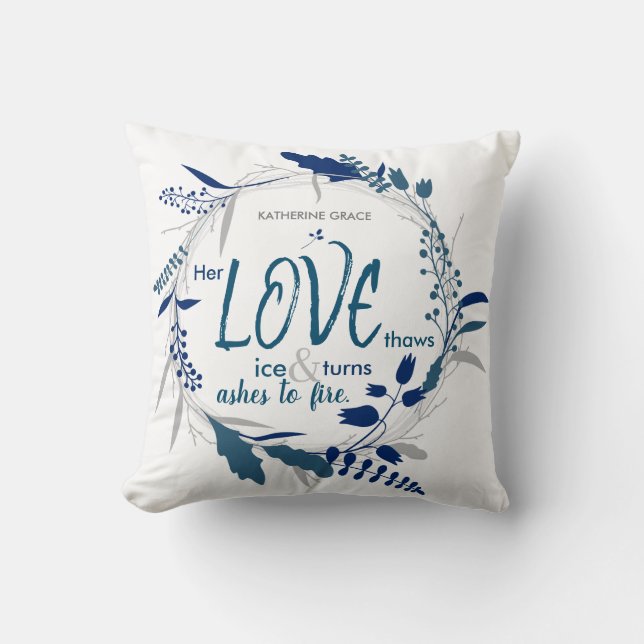 Teal and Grey Wreath Poetry Cushion (Front)
