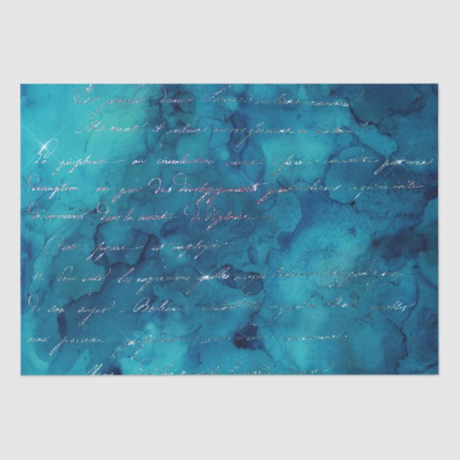 Teal and Iridescent Glitter Mermaid Letters Tissue Paper (Front)