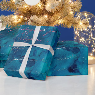 Teal and Iridescent Glitter Mermaid Letters Wrapping Paper