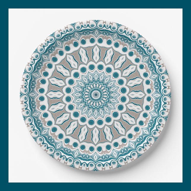 Teal and Ivory Mandala Pattern Design Paper Plate (Creator Uploaded)