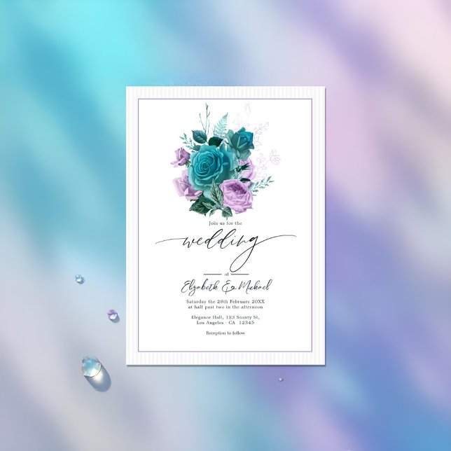 Teal and Lavender Floral Wedding Photo Invitation (Teal and Lavender Floral Wedding Photo Invitation)