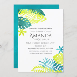 Teal and Lemon Tropical Bachelorette Weekend Invitation