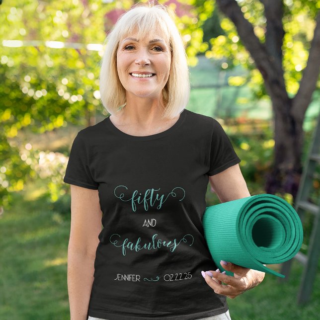Teal and Light Grey 50 and Fabulous Birthday  T-Shirt (Creator Uploaded)