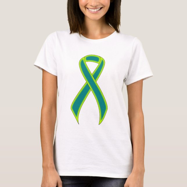 Teal and Lime Green Awareness Ribbon T-Shirt (Front)