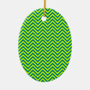 Teal And Lime Green Chevron Pattern Ceramic Ornament