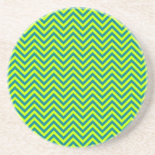 Teal And Lime Green Chevron Pattern Coaster