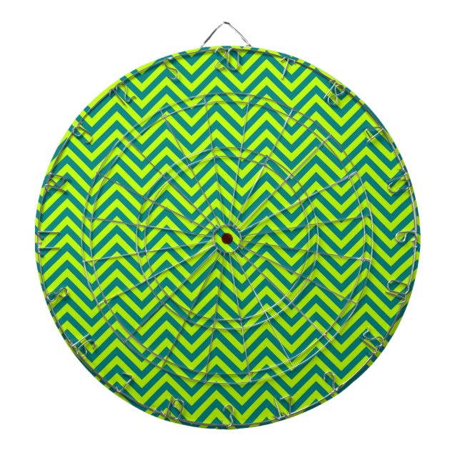 Teal And Lime Green Chevron Pattern Dartboard (Front)