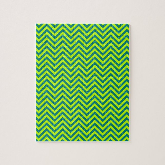 Teal And Lime Green Chevron Pattern Jigsaw Puzzle (Vertical)