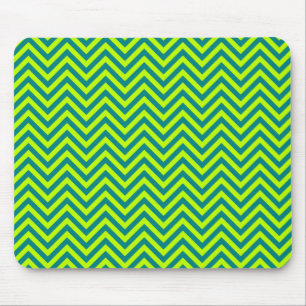Teal And Lime Green Chevron Pattern Mouse Pad