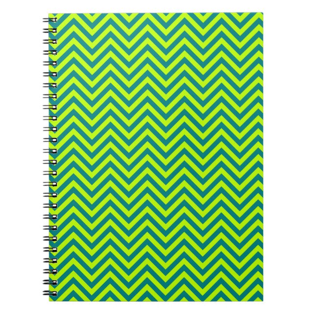 Teal And Lime Green Chevron Pattern Notebook (Front)