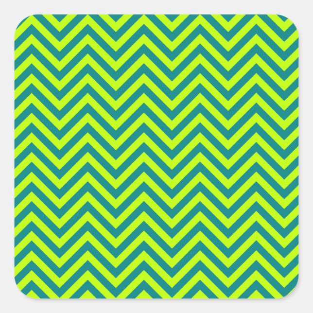 Teal And Lime Green Chevron Pattern Square Sticker (Front)
