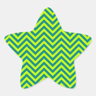 Teal And Lime Green Chevron Pattern Star Sticker