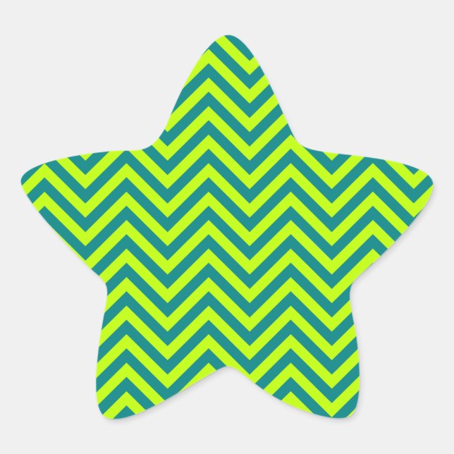 Teal And Lime Green Chevron Pattern Star Sticker (Front)