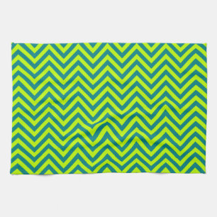 Teal And Lime Green Chevron Pattern Tea Towel