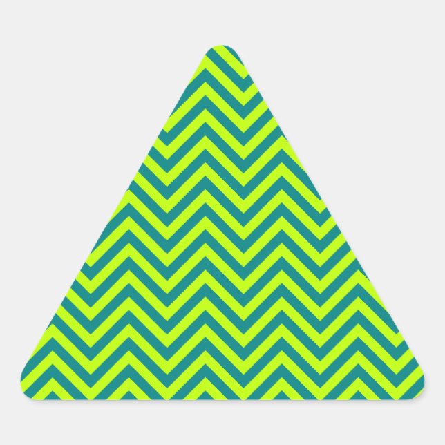 Teal And Lime Green Chevron Pattern Triangle Sticker (Front)