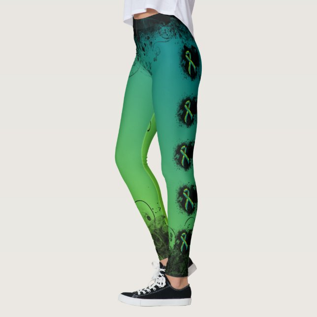 Teal and Lime Green Grunge Heart Leggings (Left)