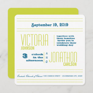 Teal and Lime Modern Typography Wedding Invitation