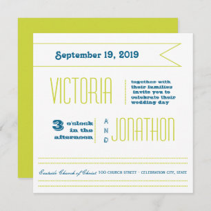 Teal and Lime Modern Typography Wedding Invitation