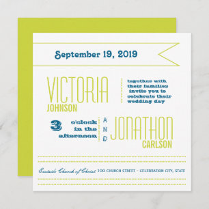 Teal and Lime Modern Typography Wedding Invitation