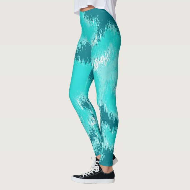 Teal and Mint Abstract ikat Pattern Leggings (Left)