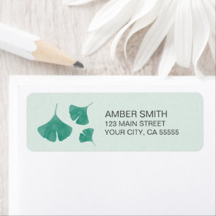 Teal and Mint Green Watercolor Ginkgo Leaf Trio Return Address Label