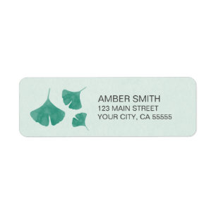 Teal and Mint Green Watercolor Ginkgo Leaf Trio Return Address Label
